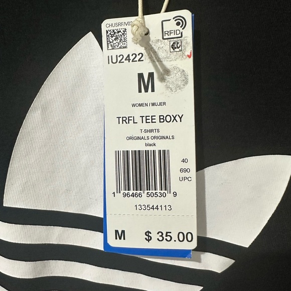 Adidas Black Trefoil Boxy Tee Size Medium NWT - Picture 4 of 4